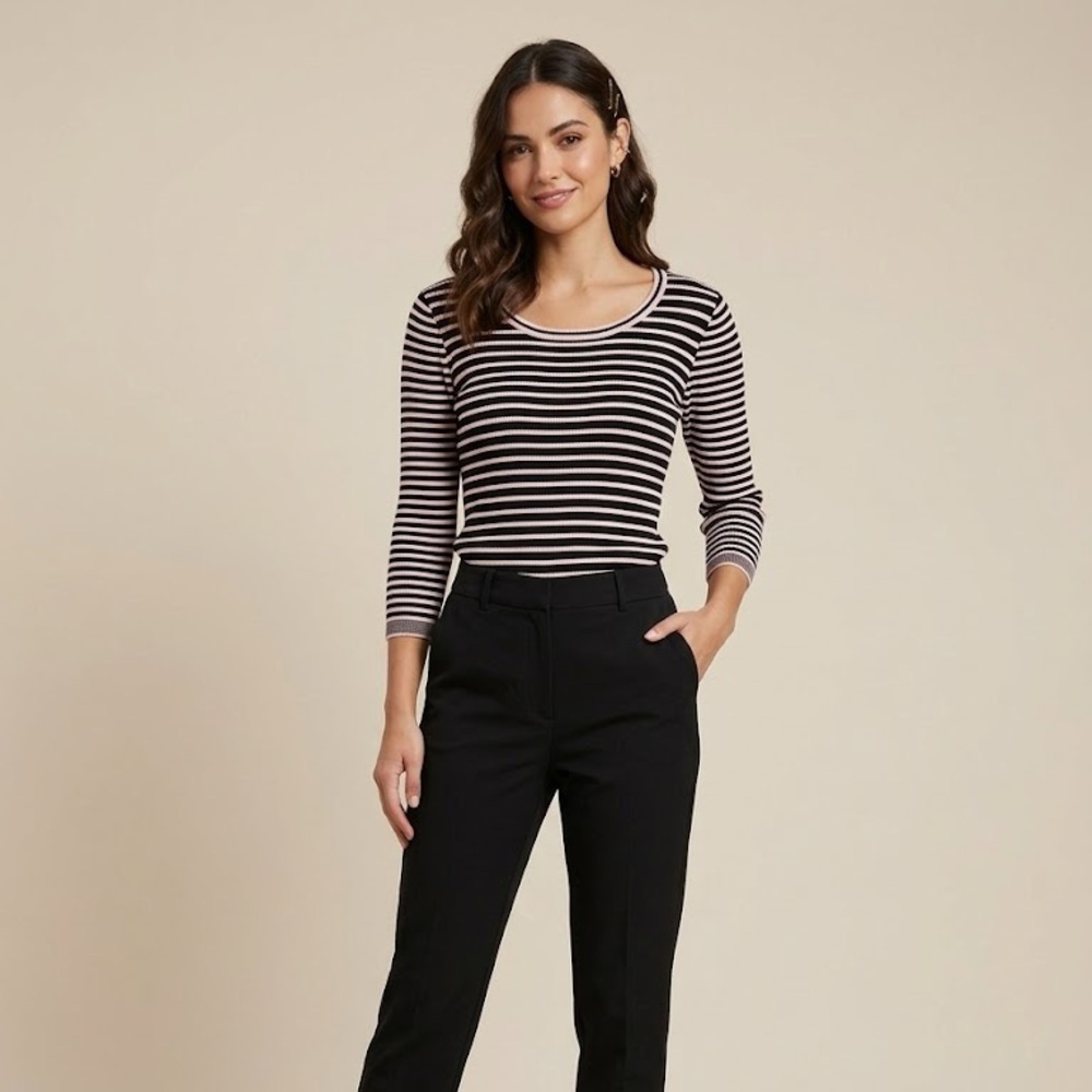 Karl Lagerfeld Striped Ribbed Knit Top | Size Large